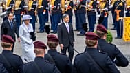 Japanese Emperor Naruhito and Empress Masako during the wreath-laying ceremony at the National Monument on Dam Square in Amsterdam