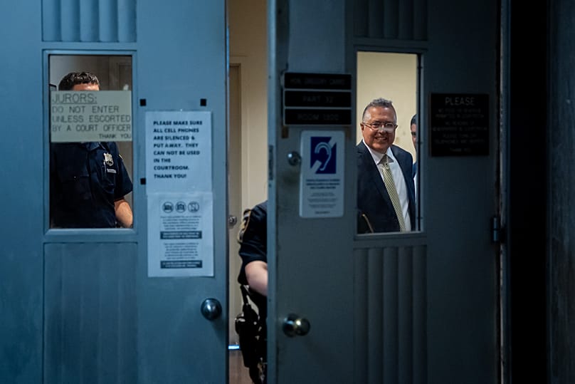 Mark Agnifilo, one of Luigi Mangione's defence attorneys, exits the hearing room in Manhattan Criminal Court in New York, 16 June, 2026