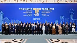 Family photo of participants attending the fifth Tashkent International Investment Forum in Tashkent