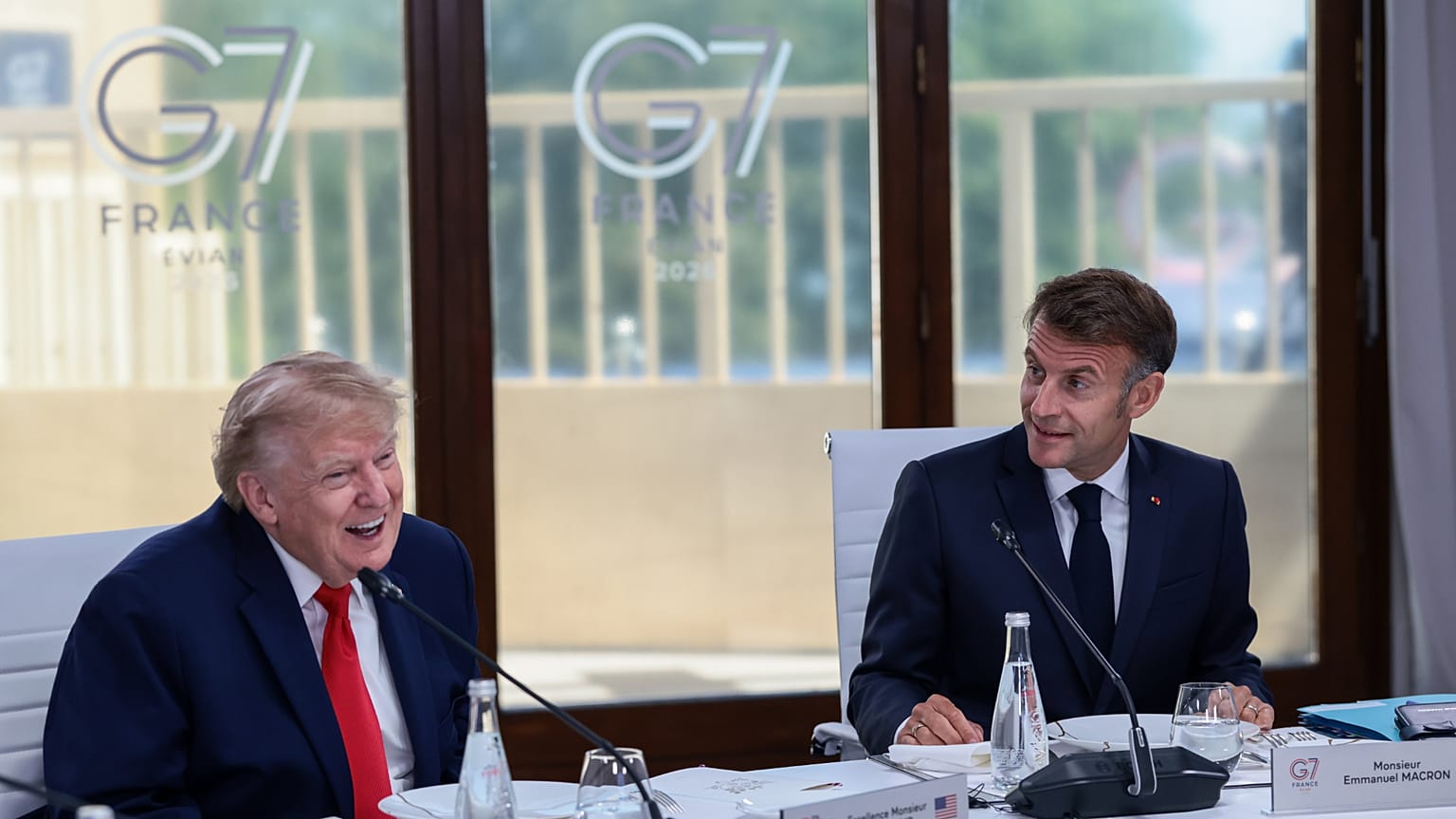 President Trump laughs during G7 session hosted by President Macron 