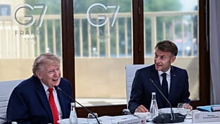 President Trump laughs during G7 session hosted by President Macron 