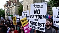 Sign reading "No platform for fascist Yaxley-Lennon"