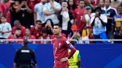 کریستیانو رونالدو پرتغال در پایان دیدار گروه K جام‌جهانی بین پرتغال و کنگو در هیوستون چهارشنبه 17 ژوئن 2026 واکنش نشان می‌دهد