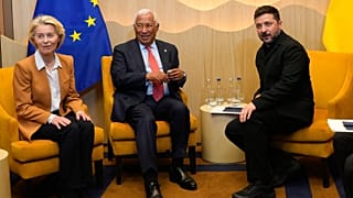 Ukraine's President Volodymyr Zelenskyy meets the Presidents of the European Council and Commission at the G7 summit in France