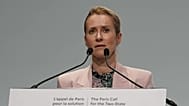 European Union foreign policy chief Kaja Kallas speaks during a conference with Israeli and Palestinian civil society groups to support a two-state solution in Paris.
