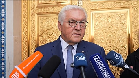 Federal President of the Federal Republic of Germany Frank-Walter Steinmeier, replies to Euronews question in Tashkent