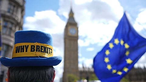 Pro-EU campaigner Steve Bray stands near parliament in London, UK, 20 May 2026