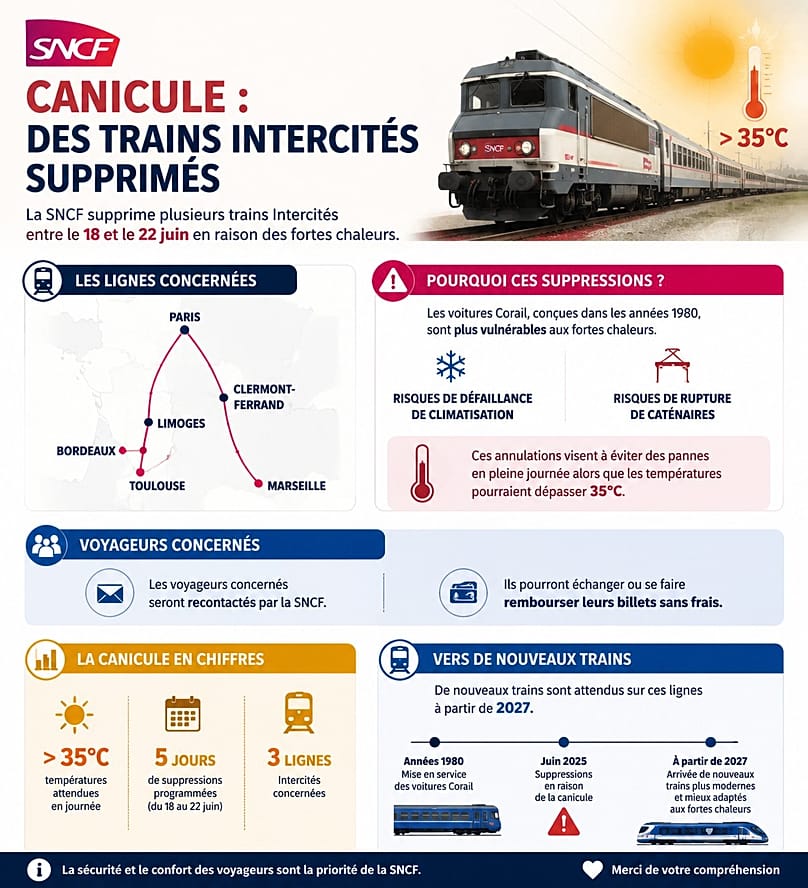 Communiqué de la SNCF concernant les trains annulés en raison de la chaleur