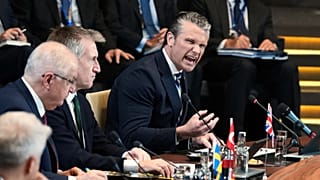 US Defense Secretary Pete Hegseth speaks during a NATO meeting of defence ministers format at NATO headquarters in Brussels, Thursday, June 18, 2026