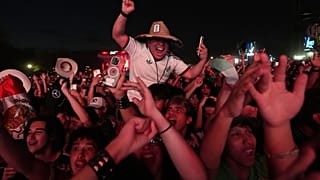 Les supporters célèbrent après le but du Mexicain Luis Romo lors d'un match de Coupe du monde entre le Mexique et la Corée du Sud dans une fan zone de la FIFA à Monterrey.