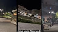 Młody niedźwiedź w centrum Przemyśla.