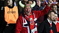 A Norway fan cheers during a Group I, World Cup qualifier soccer match between Moldova and Norway at the Zimbru stadium in Chisinau, Moldova, Saturday, March 22, 2025.
