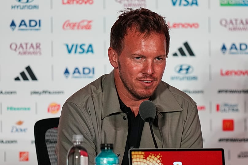 DFB-Trainer Julian Nagelsmann auf der Pressekonferenz vor dem Spiel Deutschlands gegen die Elfenbeinküste, Freitag 19. Juni 2026 in Toronto (AP Foto/Stephanie Scarbrough)