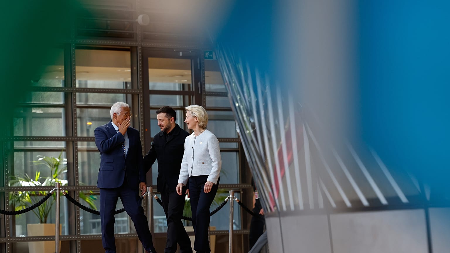 European Council president walks alongside Ukrainian President Zelenskyy and Ursula von der Leyen