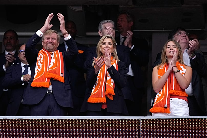 King Willem-Alexander, Queen Maxima and Princess Ariane of the Netherlands during the World Cup match between the Netherlands and Sweden in Houston, Saturday, June 20, 2026. 