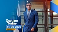 Spain's Prime Minister Pedro Sanchez arrives for the EU summit in Brussels, Thursday, June 18, 2026. (AP Photo/Geert Vanden Wijngaert)