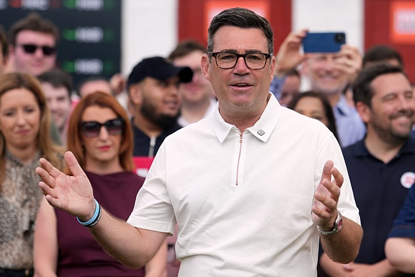 Britain's Labour party candidate Andy Burnham speaks to supporters after the Makerfield by-election in Ashton in Makerfield, England, Friday, 19 June 2026.