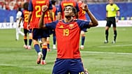 Spain's Lamine Yamal celebrates after scoring his side's opening goal during a World Cup match against Saudi Arabia in Atlanta, USA on 21 June 2026.