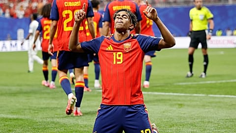 Spain's Lamine Yamal celebrates after scoring his side's opening goal during a World Cup match against Saudi Arabia in Atlanta, USA on 21 June 2026.