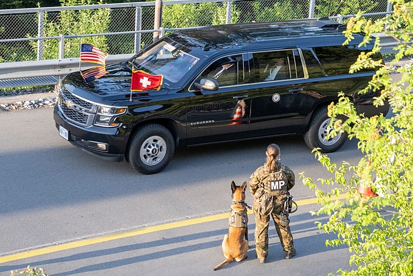 A convoy with US Vice President JD Vance arrives at the Bürgenstock Resort in Obbuergen, near Lucerne, in Switzerland Sunday, June 21, 2026