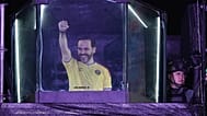 Presidential candidate Abelardo de la Espriella speaks to supporters at a celebration rally in Barranquilla, Colombia, Sunday, June 21, 2026.
