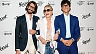 FILE. Head of retail for Luxottica Group Leonardo Maria Del Vecchio, left, posing with friends during the 20th Tribeca Festival in New York, Jun. 2021