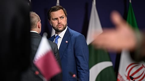 US Vice President JD Vance prior to a meeting between the US, Iran, Pakistan and Qatar at the Burgenstock luxury hotel complex overlooking Lake Lucerne, 21 June 2026