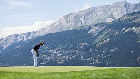 French golfer Raphaël Jacquelin putts during the European Masters in Crans-Montana, Switzerland 