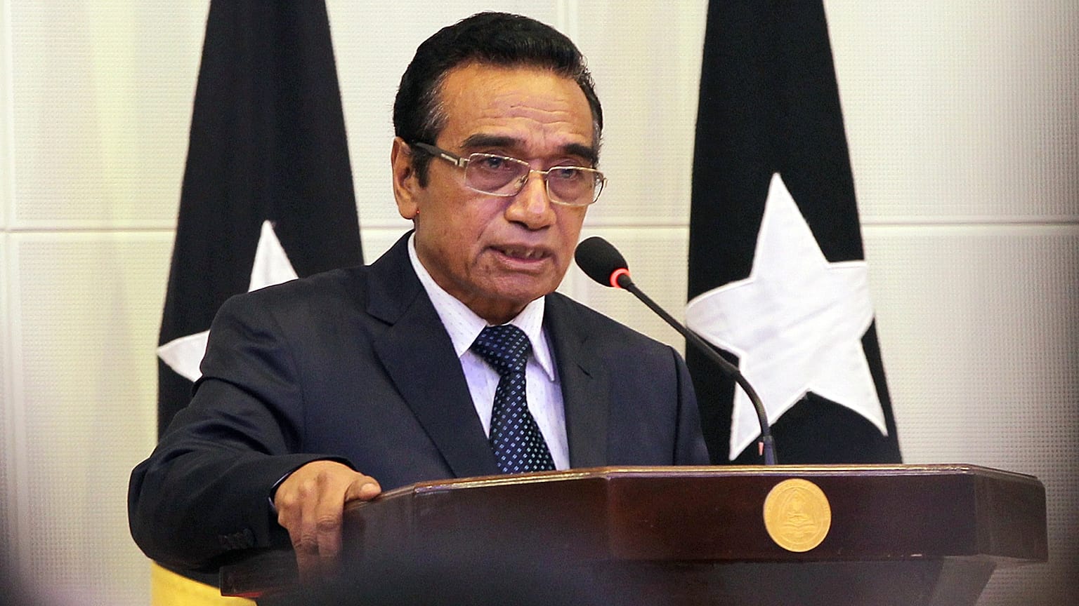 ARQUIVO (26.01.2018) - O Presidente de Timor-Leste, Francisco «Lu Olo» Guterres, profere o seu discurso em Díli