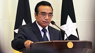 ARQUIVO (26.01.2018) - O Presidente de Timor-Leste, Francisco «Lu Olo» Guterres, profere o seu discurso em Díli
