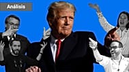 Ilustración del presidente Donald Trump rodeado por cuatro de sus aliados en las Américas: Jair Bolsonaro, Nayib Bukele, Keiko Fujimori y Abelardo de la Espriella