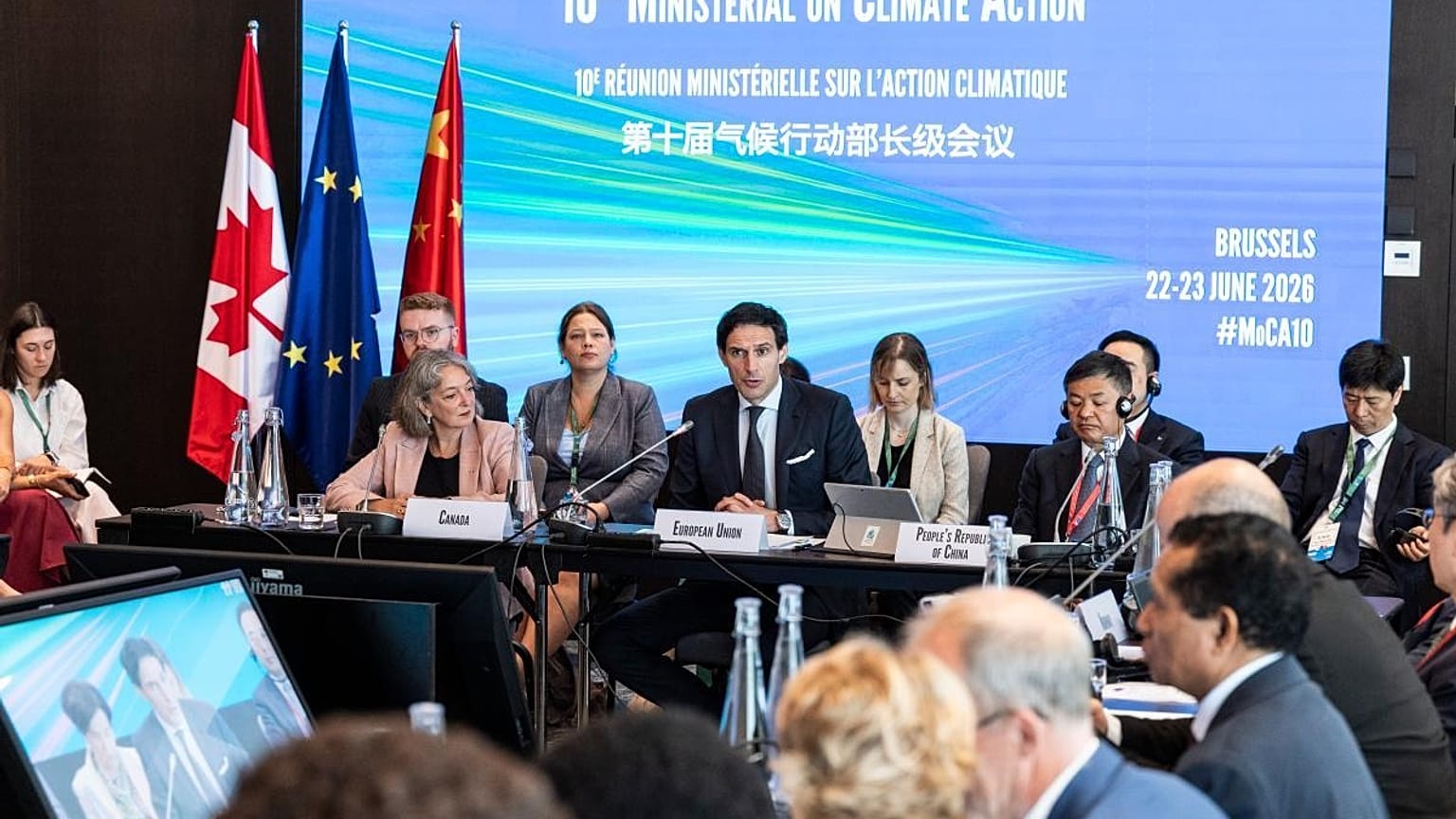 Minister Julie Dabrusin, Commissioner Wopke Hoekstra, Minister Huang Runqiu at the 10th Ministerial on Climate Action