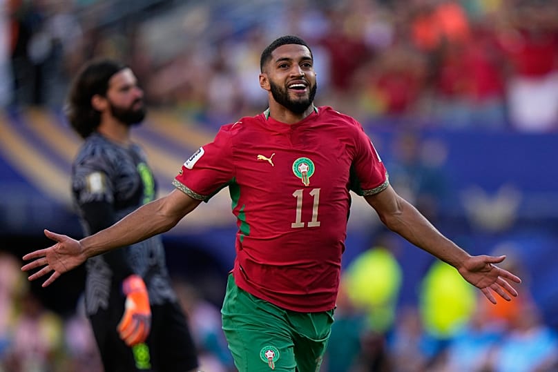 Ismael Saibari celebra el primer gol de su equipo contra Brasil durante el partido de fútbol del Grupo C de la Copa del Mundo en Nueva Jersey, el 13 de junio de 2026.