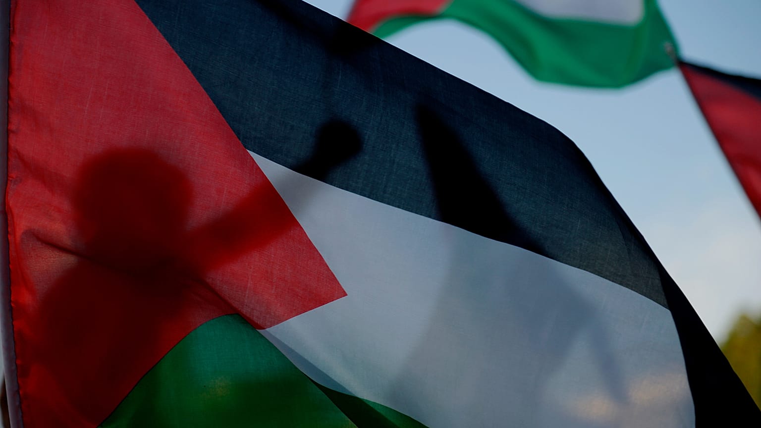 فلسطيني يعيش في قبرص يلوح بالعلم الفلسطيني في ساحة إليفثيريا ليبرتي بالعاصمة نيقوسيا