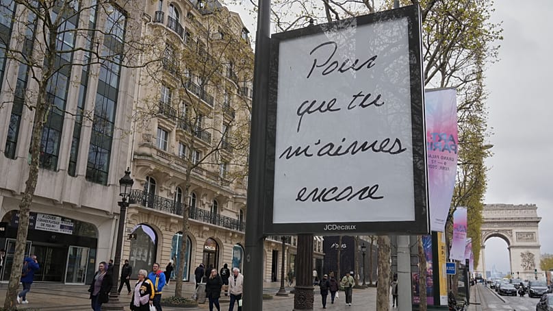 A poster promoting Céline Dion's upcoming concerts in France, in Paris, 25 March 2026