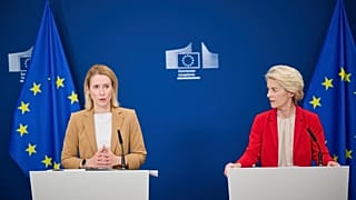 EU High Representative for Foreign Affairs and Security Policy Kaja Kallas (left) and European Commission President Ursula von der Leyen (right).