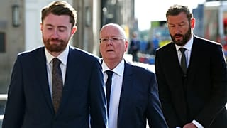 Former SNP chief executive Peter Murrell, center arrives at Edinburgh High Court, in Edinburgh, Scotland, Monday May 25, 2026.