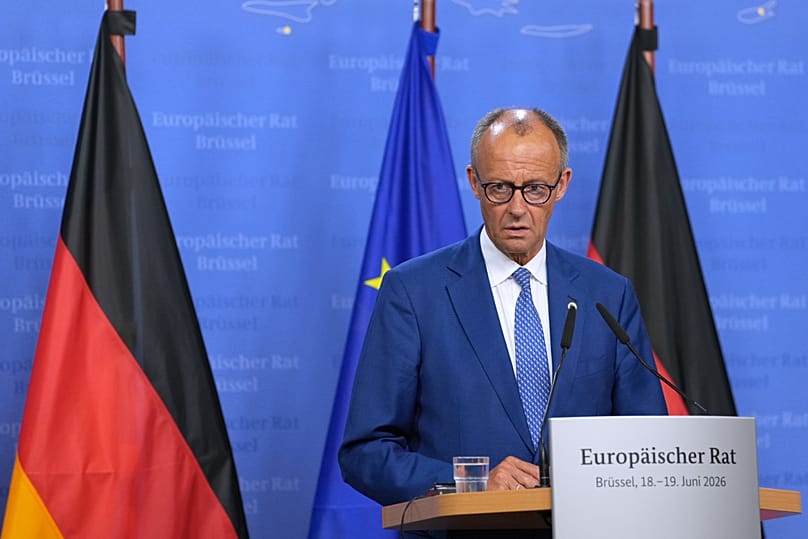 Bundeskanzler Friedrich Merz (CDU) beim EU-Gipfel in Brüssel, Belgien am 19. Juni 2026