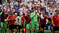Belgium players at the end of the World Cup Group G soccer match between Belgium and Iran in Inglewood, Calif., near Los Angeles, Sunday, June 21, 2026.