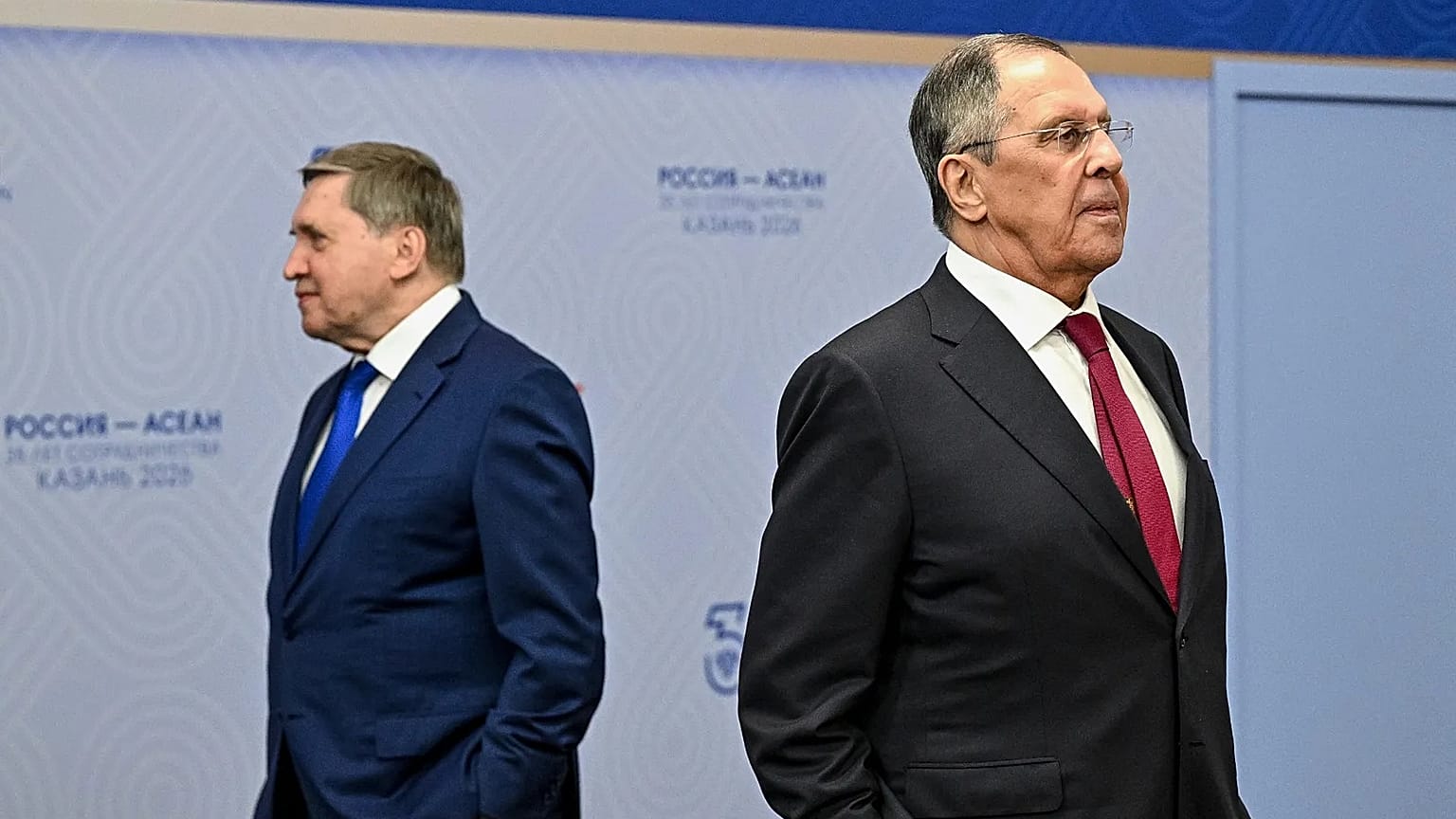Russian Foreign Minister Sergey Lavrov and Foreign policy presidential aide Yuri Ushakov, June 17, 2026. 