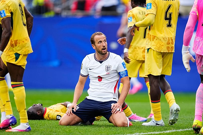 Harry Kane reacciona tras fallar una ocasión de gol durante el partido del Grupo L del Mundial entre Inglaterra y Ghana en Foxborough, Massachusetts, cerca de Boston, martes, 23 de junio de 2026