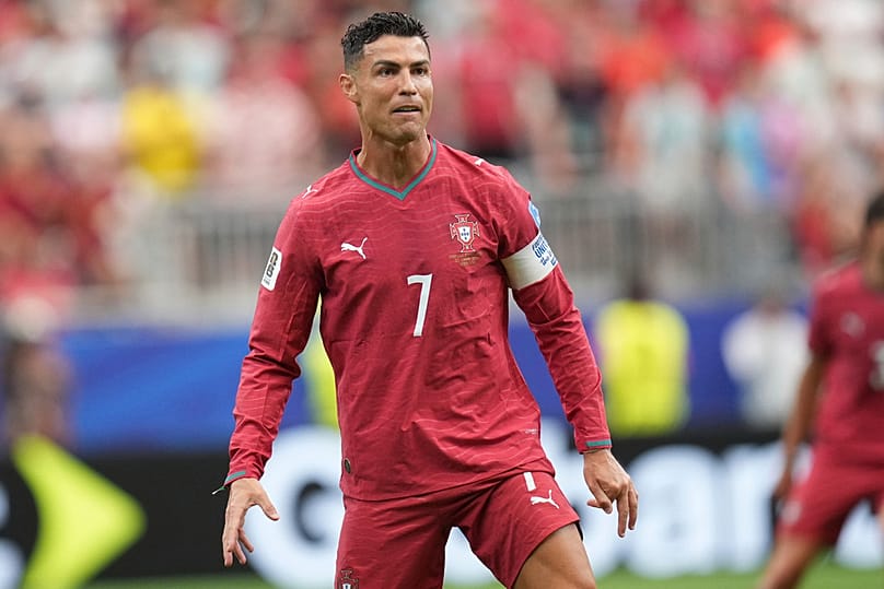 Cristiano Ronaldo reacciona durante el partido del Grupo K del Mundial entre Portugal y Uzbekistán en Houston, martes, 23 de junio de 2026