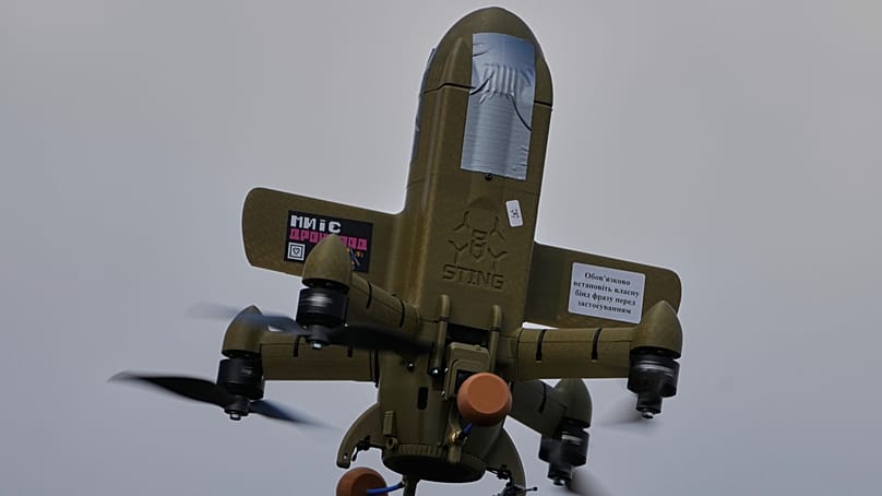 STING, a Ukrainian drone interceptor,  March 19, 2026. (AP Photo/Efrem Lukatsky)