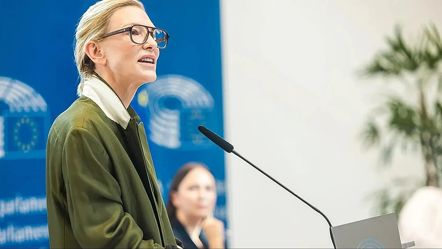 Actress Cate Blanchett presents the rslmedia.org platform at the European Parliament
