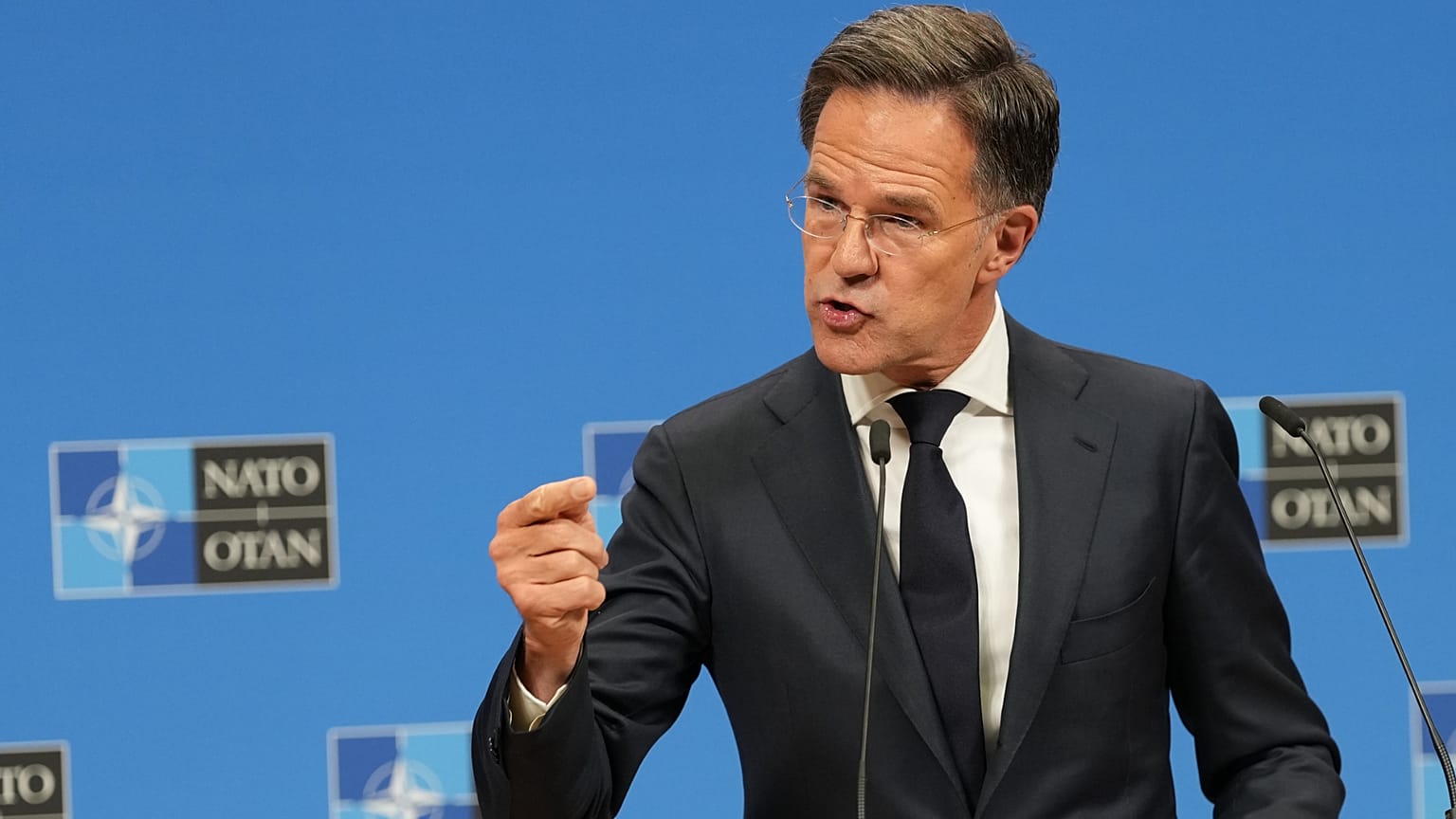 NATO Secretary General Mark Rutte speaks after a meeting of NATO defense ministers at NATO headquarters in Brussels, Thursday, June 18, 2026. (AP Photo/Virginia Mayo)