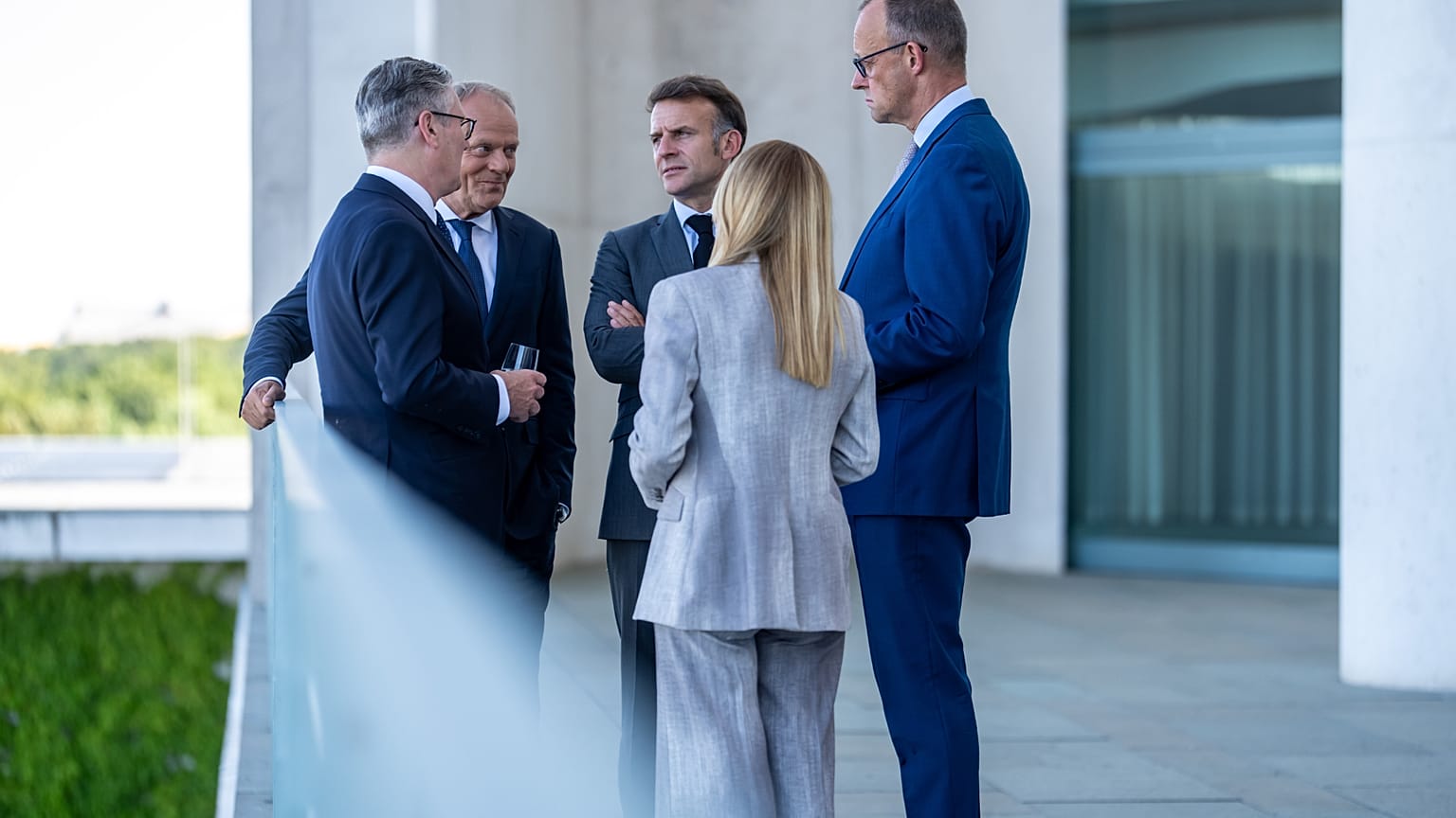 The leaders of Germany, France, Italy, Poland and the UK attending the  E5 summit ahead of the upcoming NATO summit, in Berlin, Wednesday June 24, 2026.