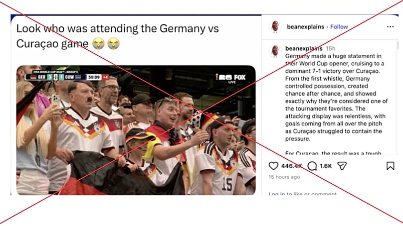 An example of a digitally manipulated image of German fans spreading on X.