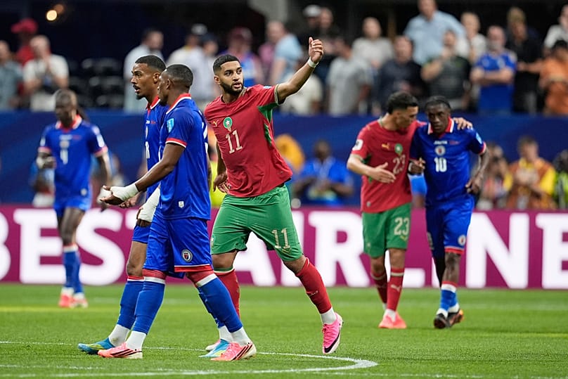 Morocco's Ismael Saibari reacts after scoring a goal during the World Cup Group C match against Haiti in Atlanta, Wednesday, June 24, 2026