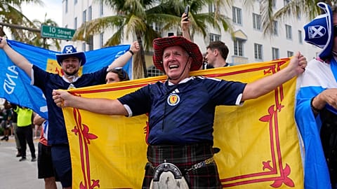Scotland fans with the Tartan Army gather on Ocean Drive on the eve of the Group C World Cup game between Scotland and Brazil - 23 June 2026