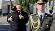 Ukraine's President Volodymyr Zelensky greets Poland's Prime Minister Donald Tusk in Kyiv, Ukraine, 10 May, 2025.